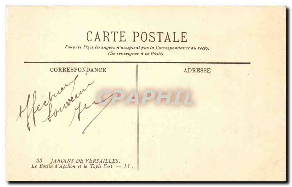 Versailles - La Nuit - Le Bassin d'Apolon - Le Tapis Vert et le Chateau - CPA  — Verso