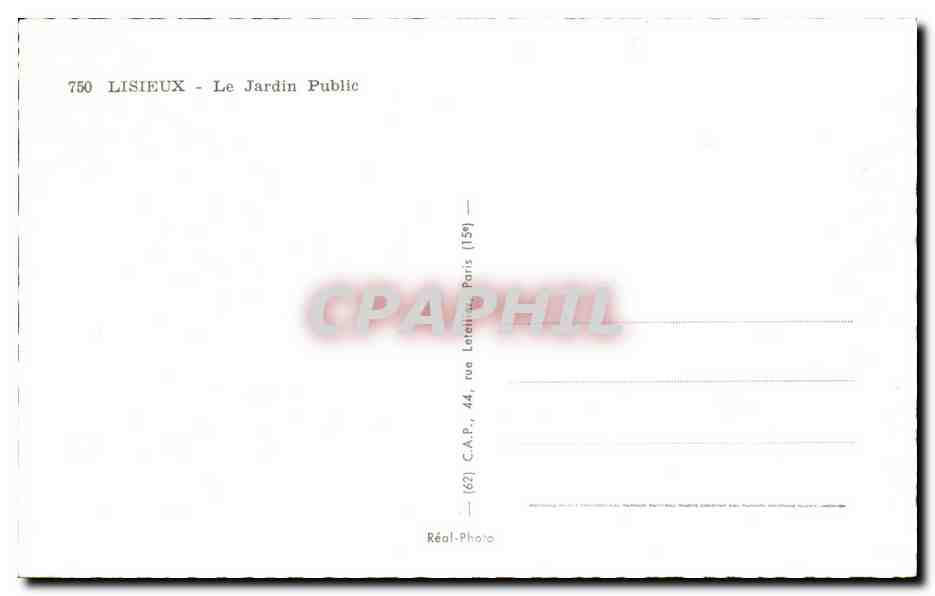 Lisieux - Le Jardin Public - CPA  — Verso