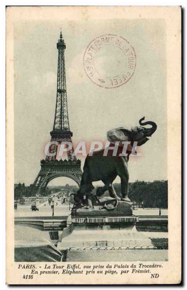 Paris - 7 - Tour Eiffel - Eiffel Tower - elephant - CPA 