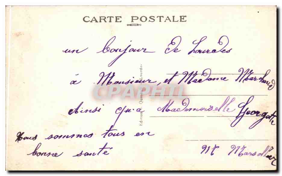 Lourdes - Grotte Benie - J'ai Prie pour vous - CPA  — Verso