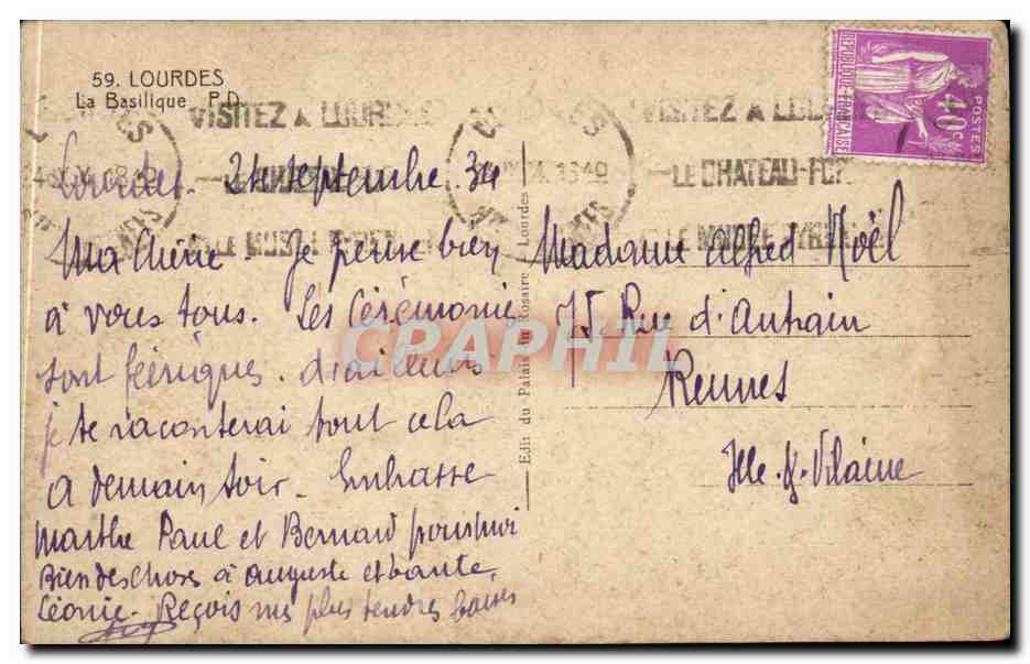 Lourdes - La Basilique - CPA  — Verso