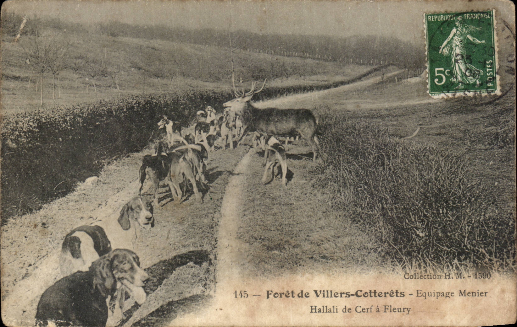 Foraªt de Villers Cotterets - Equipage Menier - Hallali de Cerf a Fleury - Chasse - chien - hunting dog - CPA Hunt