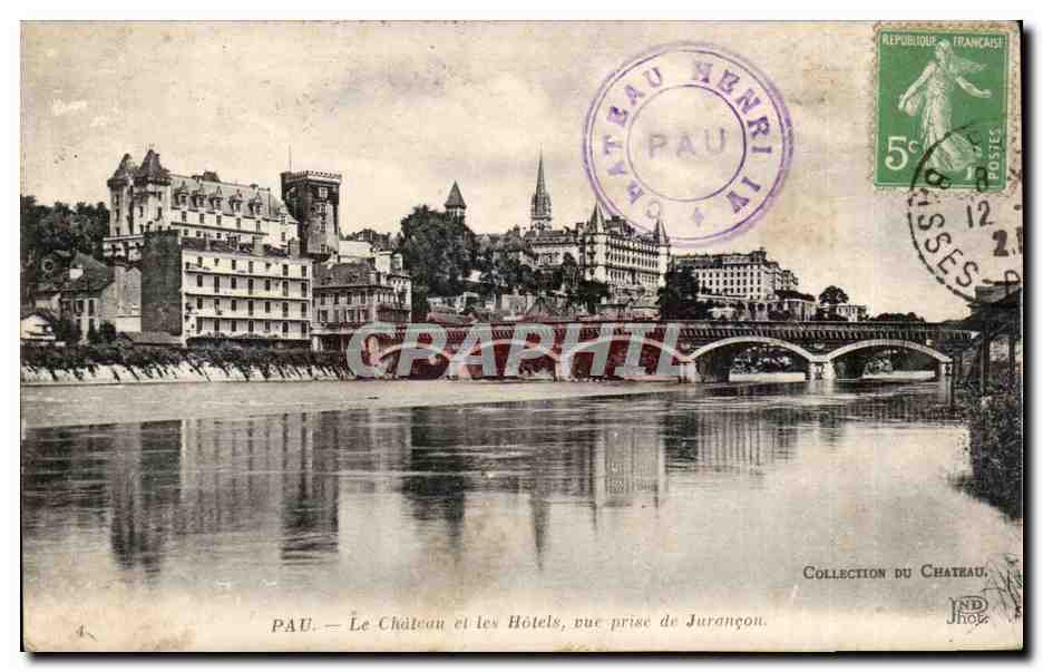PAU — Le Château et les Hôtels, vue prise de Jurançon — Collection du Château
