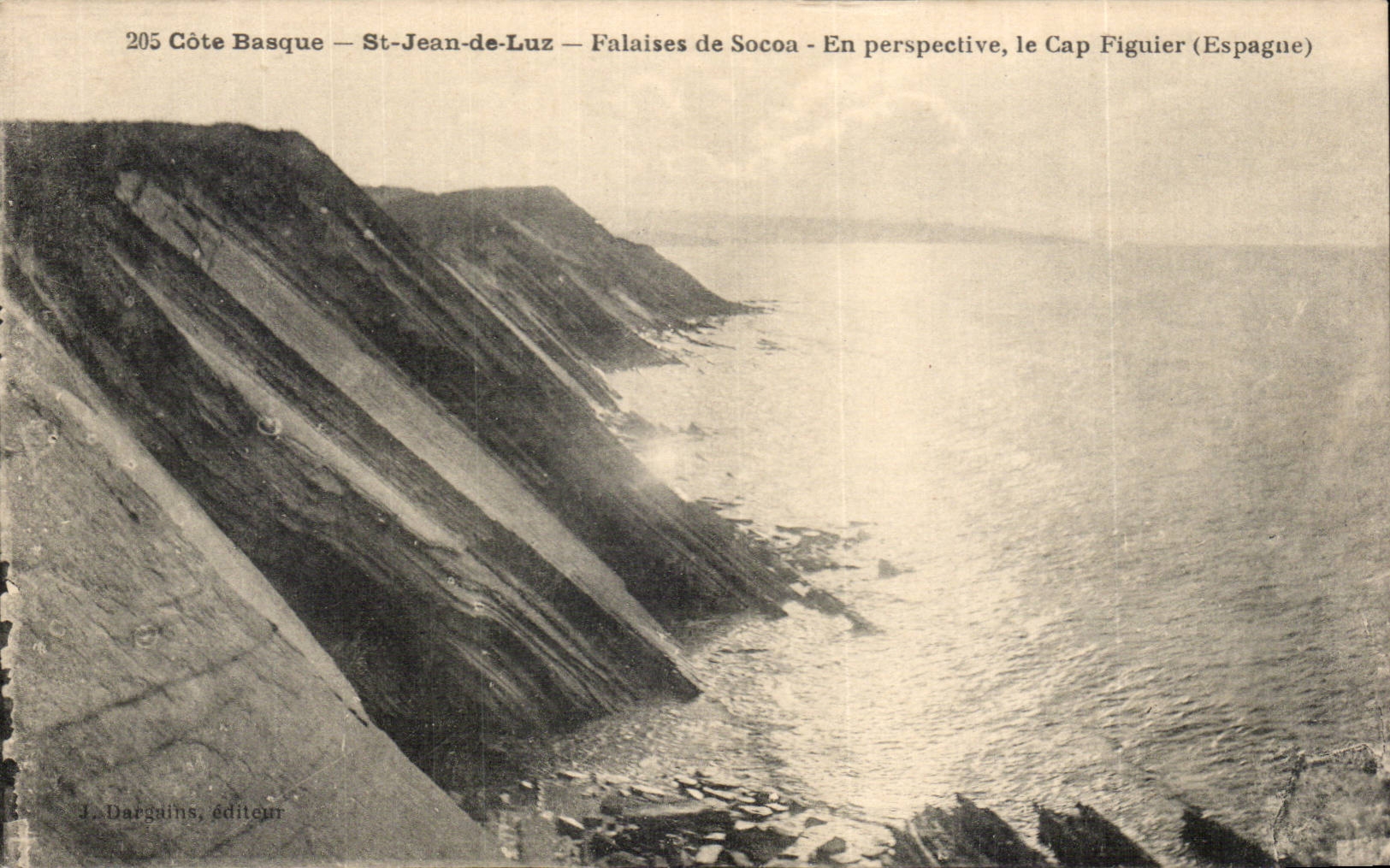 Basque Coast — St-Jean-de-Luz — Socoa Cliffs — View in perspective, Cap Figuier (Spain) — J. Dargains, publisher