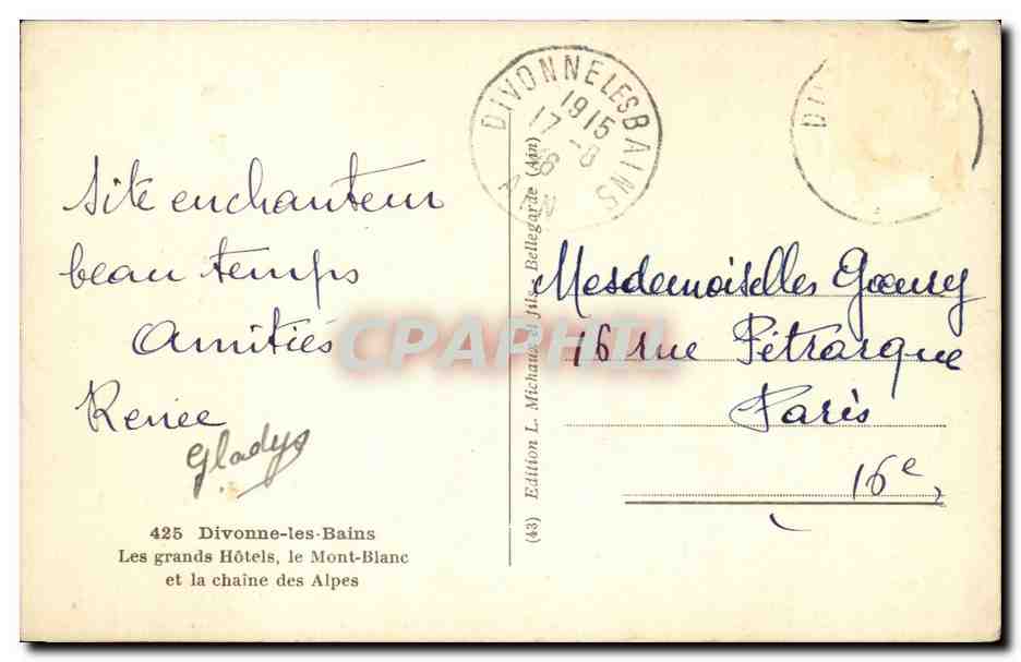 CPSM Divonne les Bains Les grands hotels le mont Blanc et la chaine des Alpes — Back