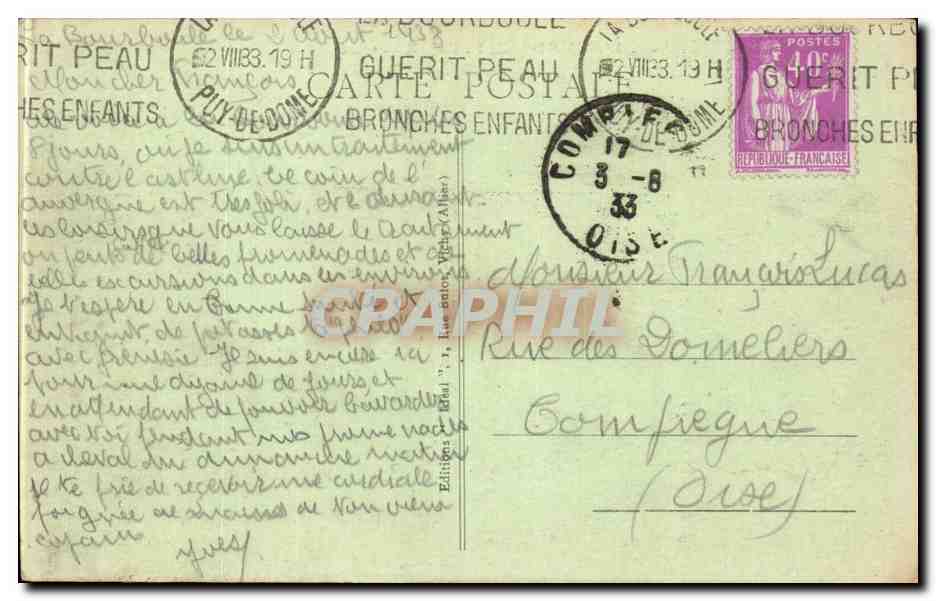 CPA La Bourboule Boulevard Clemenceau L'eglise et roche des fees — Rückseite