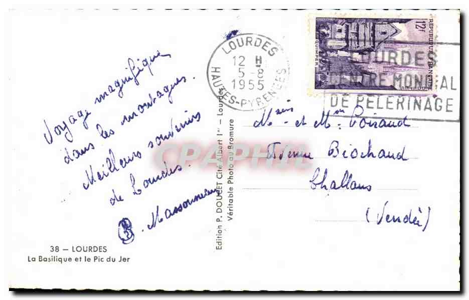 CPSM Lourdes La basilique et le pic de Jer — Verso