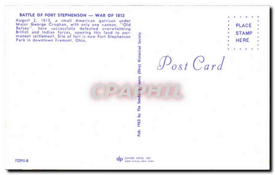 CPSM Etats Unis Battle of Fort Stephenson War of 1812 — Rückseite