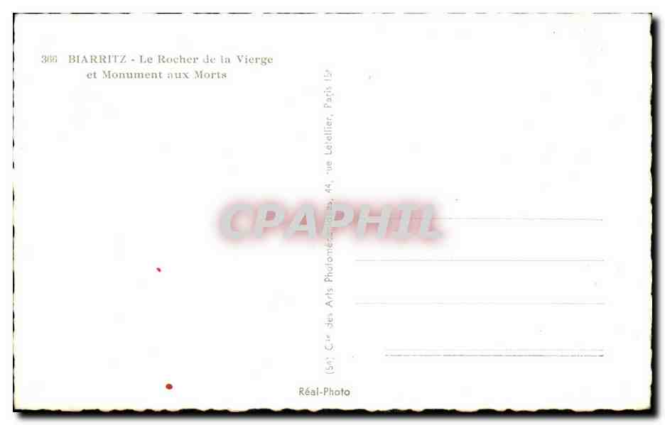 CPSM Biarritz Le rocher de la vierge et monument aux morts — Verso