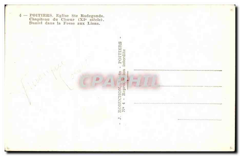 CPA Poitiers Eglise de Ste Radegonde chapiteau du choeur — Verso