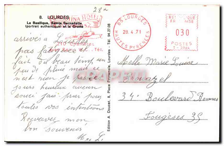 CPSM Lourdes Sainte Bernadette — Verso