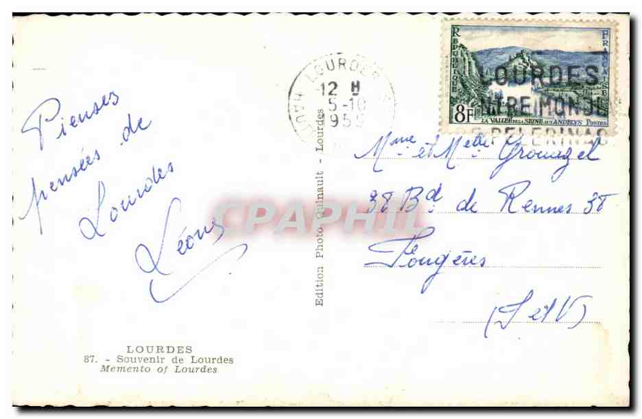 CPSM Grotte de Lourdes Bernadette — Verso