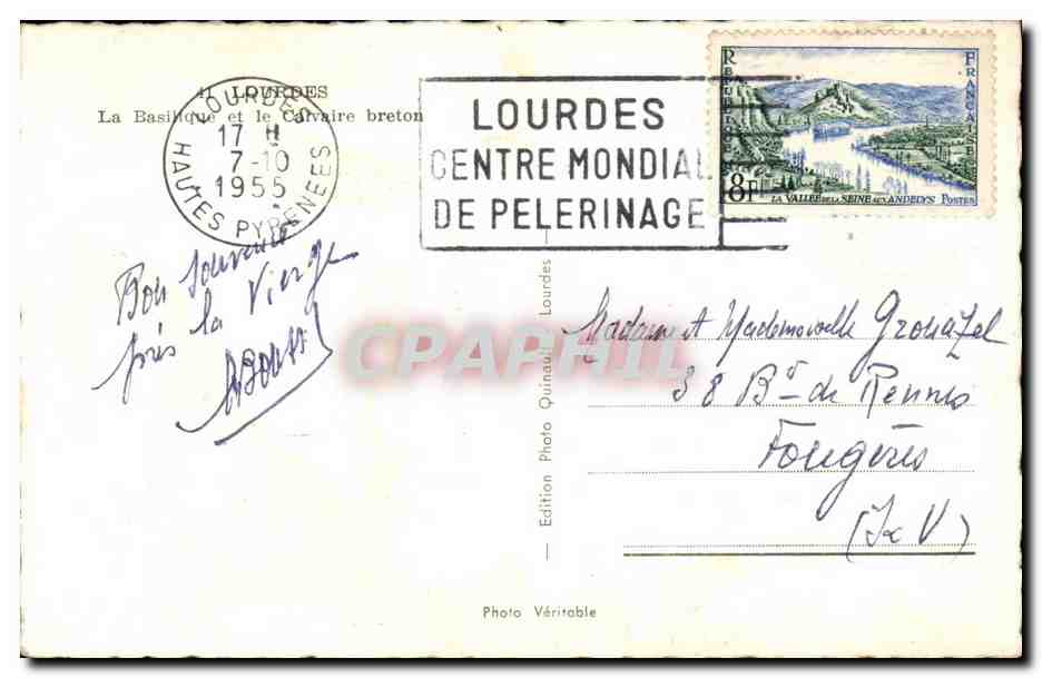 CPSM Lourdes La basilique et le calvaire breton — Verso