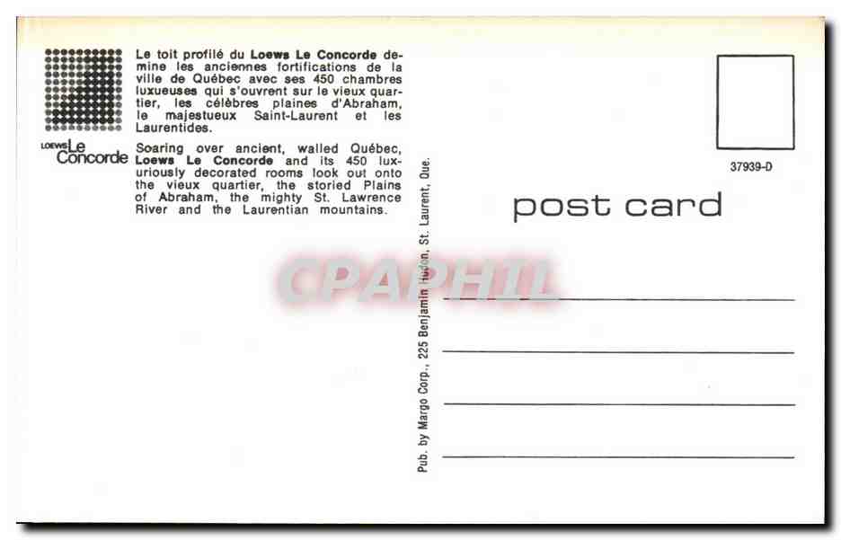 CPSM Canada le toir profile du loews le concorde — Back