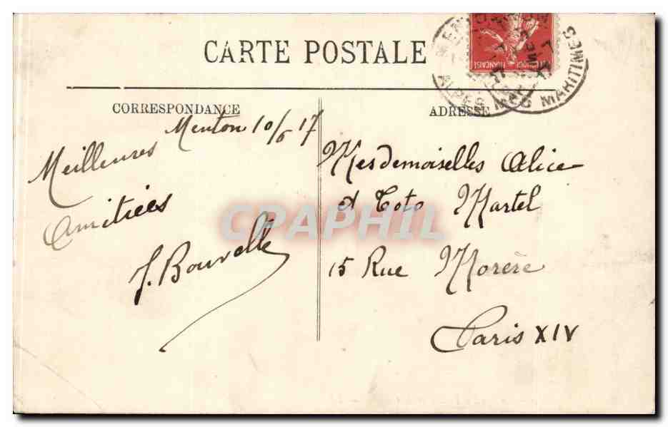 CPA Menton Le jardin public et le casino — Rückseite