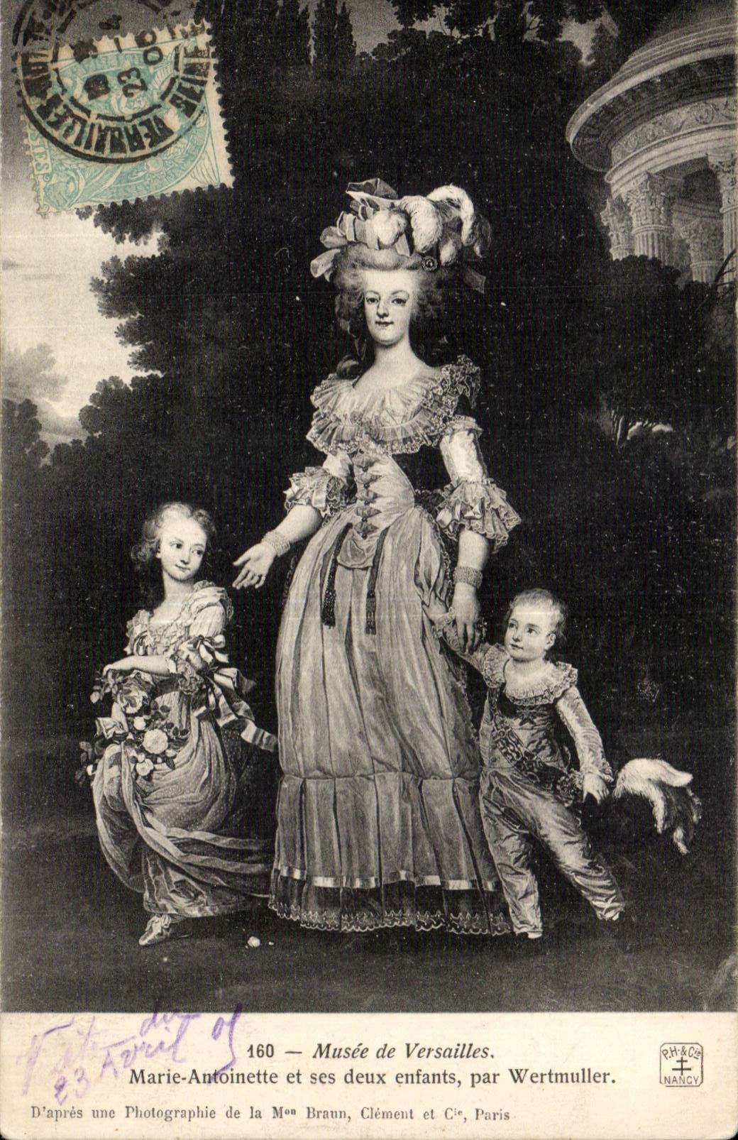 Marie-Antoinette et ses deux enfants — Musée de Versailles — par Wertmuller, éditée par la Maison Braunn, Clément et Cie, Paris, n° 160