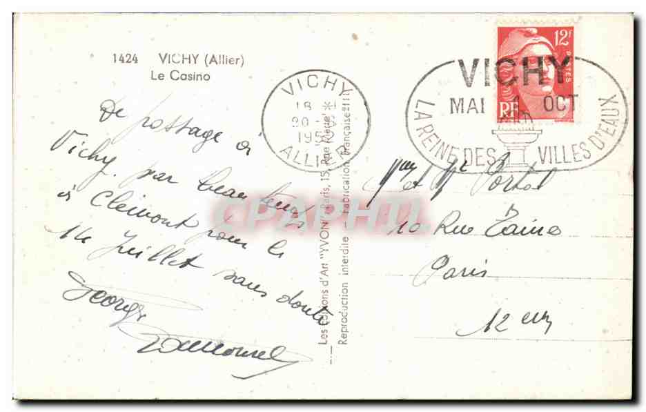 CPA Vichy Le casino — Verso