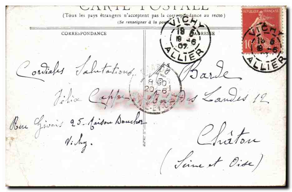 CPA Vichy Le theatre — Verso