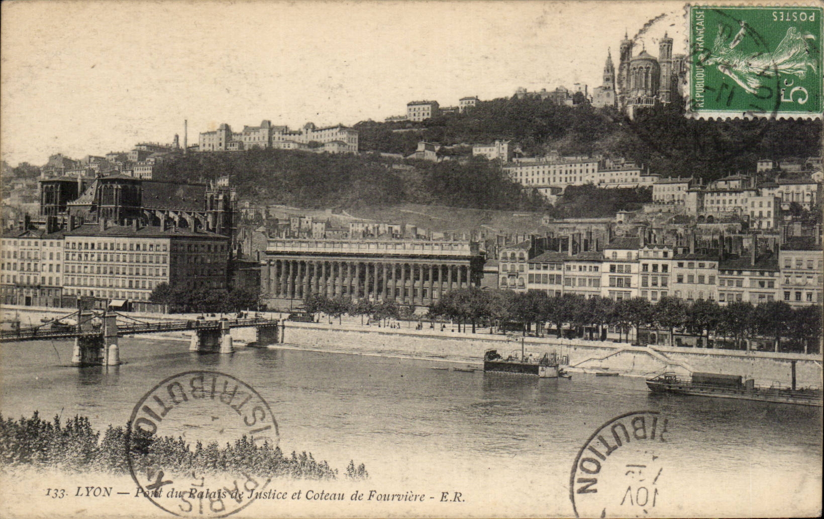LYON — Pont du Palais de Justice et Coteau de Fourvière — E.R.