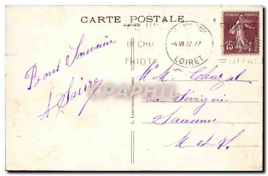 CPA Orleans Square Albert 1er Hotel du Berry Rue de la Republique — Verso