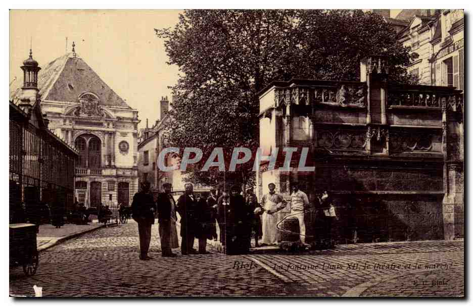 CPA Blois La Fontaine Louis XII le theatre et le marche Animee