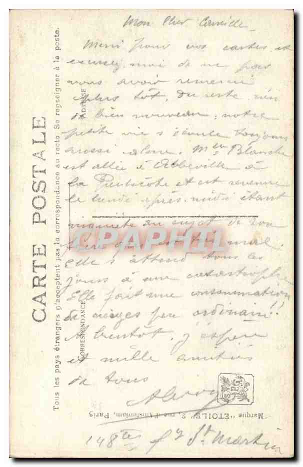 CPA Salon 1909 Worms L'heure de la soupe Ane Donkey Mule — Verso