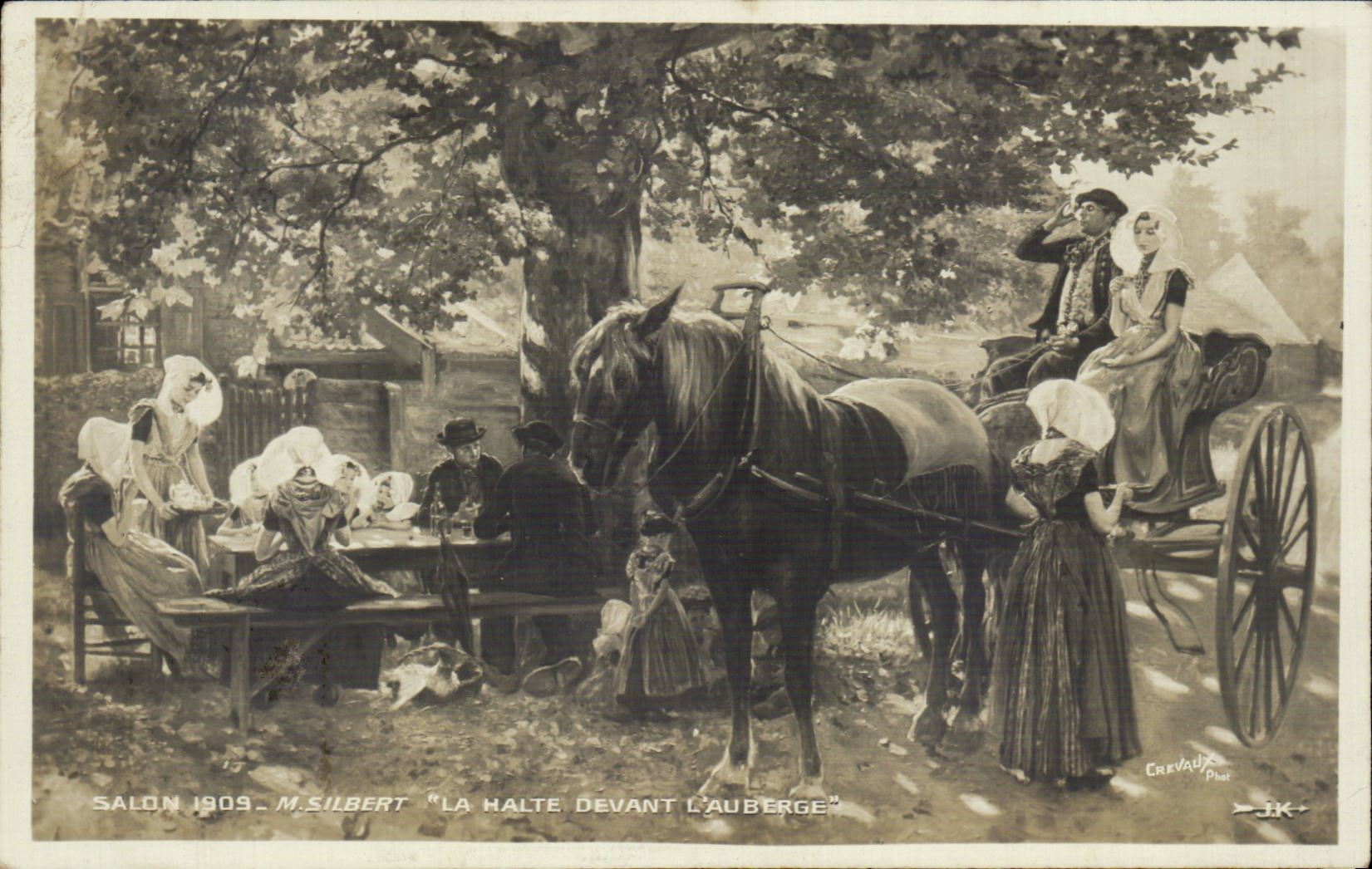 CPA Salon 1909 Silbert La halte devant l'auberge Cheval Attelage Folklore Costume