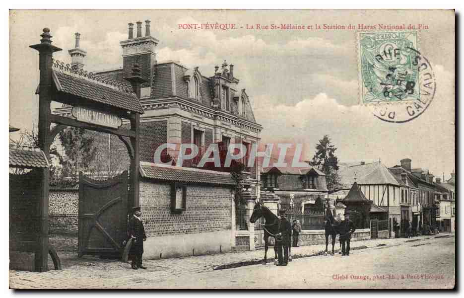 Pont-Évêque - La Rue St-Mélaine et la Station du Haras National du Pin — Cliché Orange, phot. Lib., à Pont-Évêque
