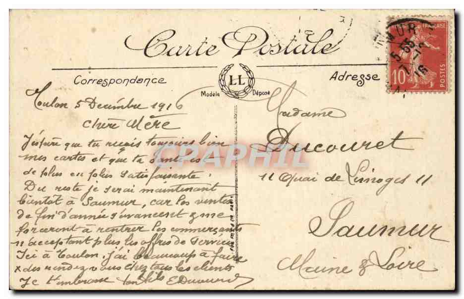 CPA Toulon le carre du port — Verso