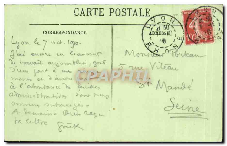 Lyon — Place des Terreaux — Fontaine Bartholdi et l'Hôtel de Ville — LL. — N° 253 — Verso
