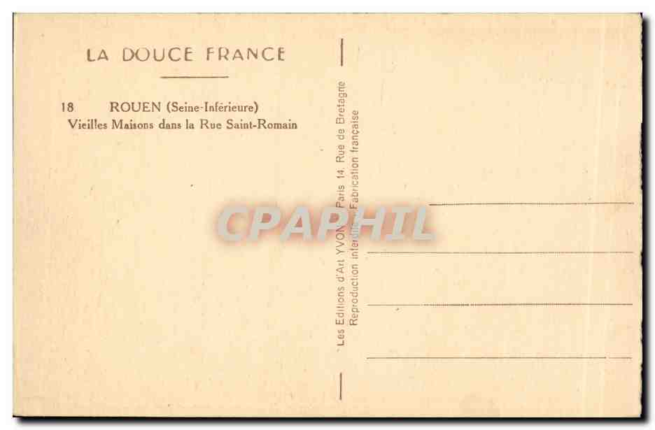 CPA Rouen Vieilles maisons dans la rue Saint Romain — Verso