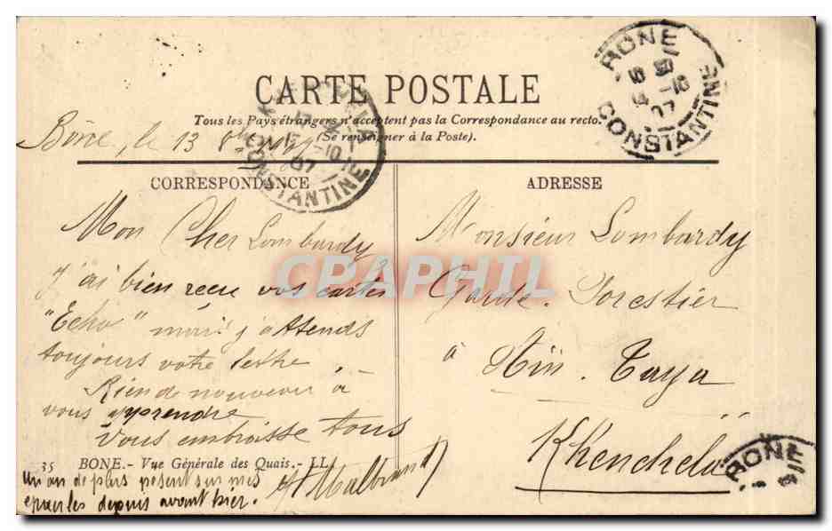 CPA Algerie Bone Vue generale des quais — Rückseite