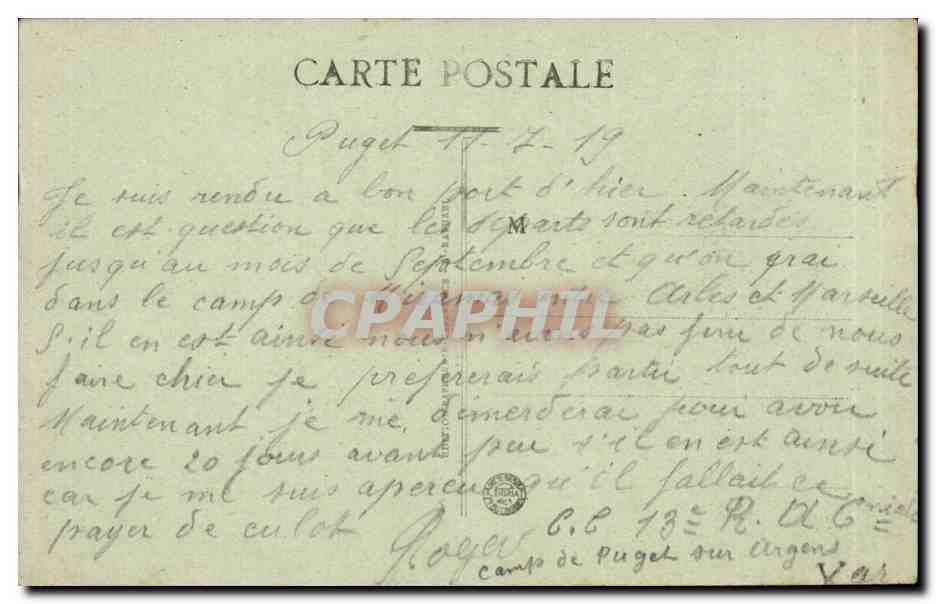 CPA Puget sur Argens Les camps Militaria — Rückseite