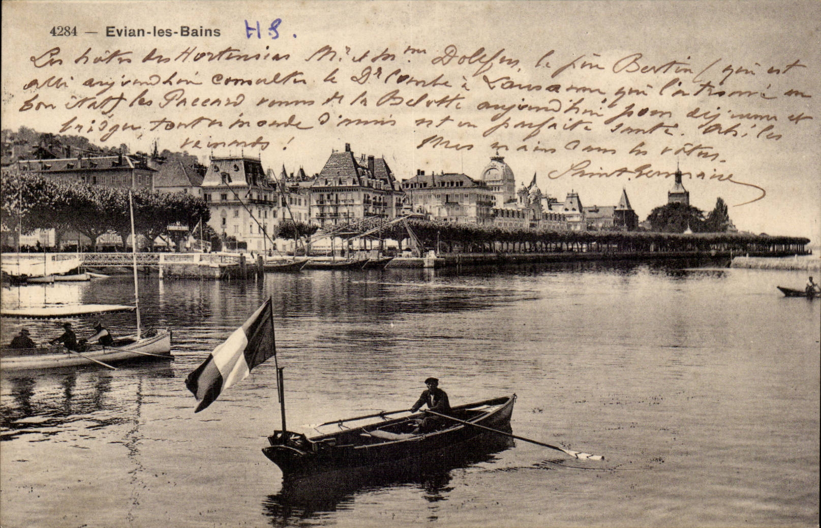 Evian-les-Bains — View of the Lake with Boat and Hotels — Phototypia Co.