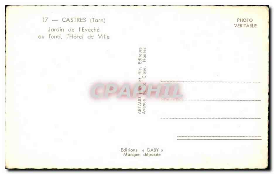 CPA Castres Jardin de l'eveche au fond l'hotel de ville — Rückseite