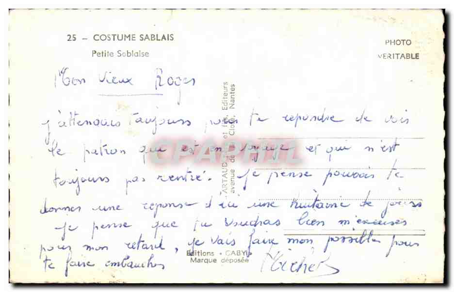 CPSM Costume Sablais Petit sablaise Folklore Costume — Back