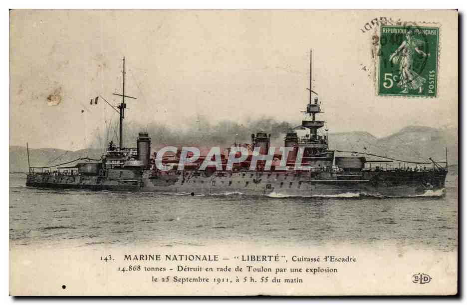 Cuirassé d'Escadre "Liberté" — Détroit en rade de Toulon par explosion — Éditeur E.P.D. n°143
