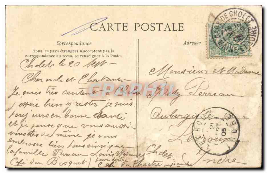 CPA Cholet Avenue Gambetta Cafe La Pyramide — Rückseite