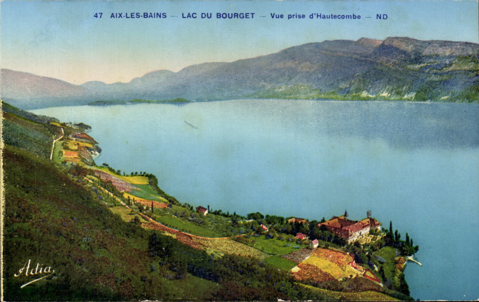 CPA Aix les Bains Lac du Bourget Vue prise d'Hautecombe