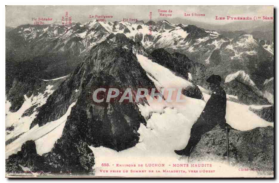 Environs de Luchon - Monts Maudits - Vue prise du sommet de la Maladetta, vers l'Ouest — Les Pyrénées (1re Série) — Cliché Grasset