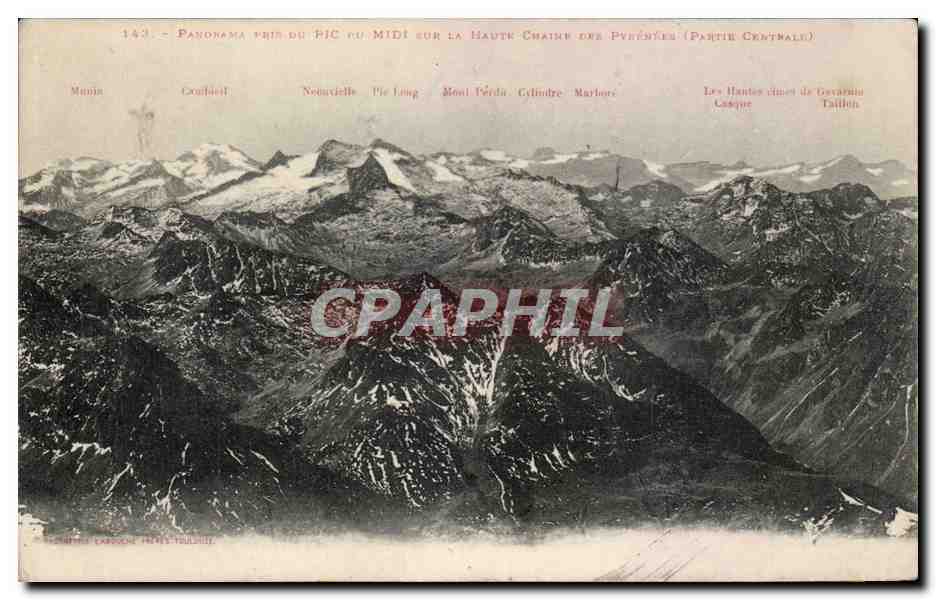 Panorama vu du Pic du Midi sur la Haute-Chaîne des Pyrénées (Partie Centrale) — Éditeur : C. Lefebvre, Paris-Toulouse — N° de série 143