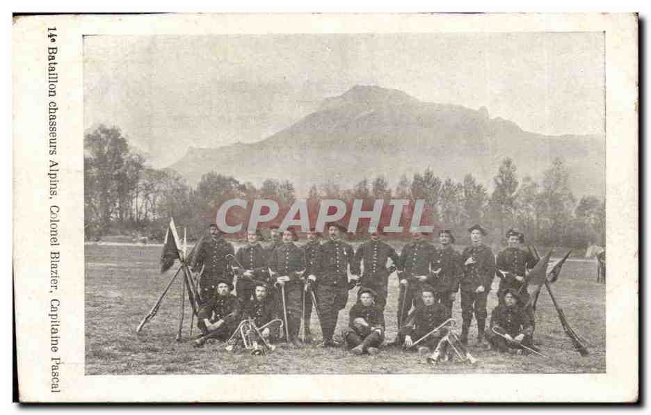 CPA Militaria 14eme bataillon chasseurs alpins Colonel Blazier Capitaine Pascal