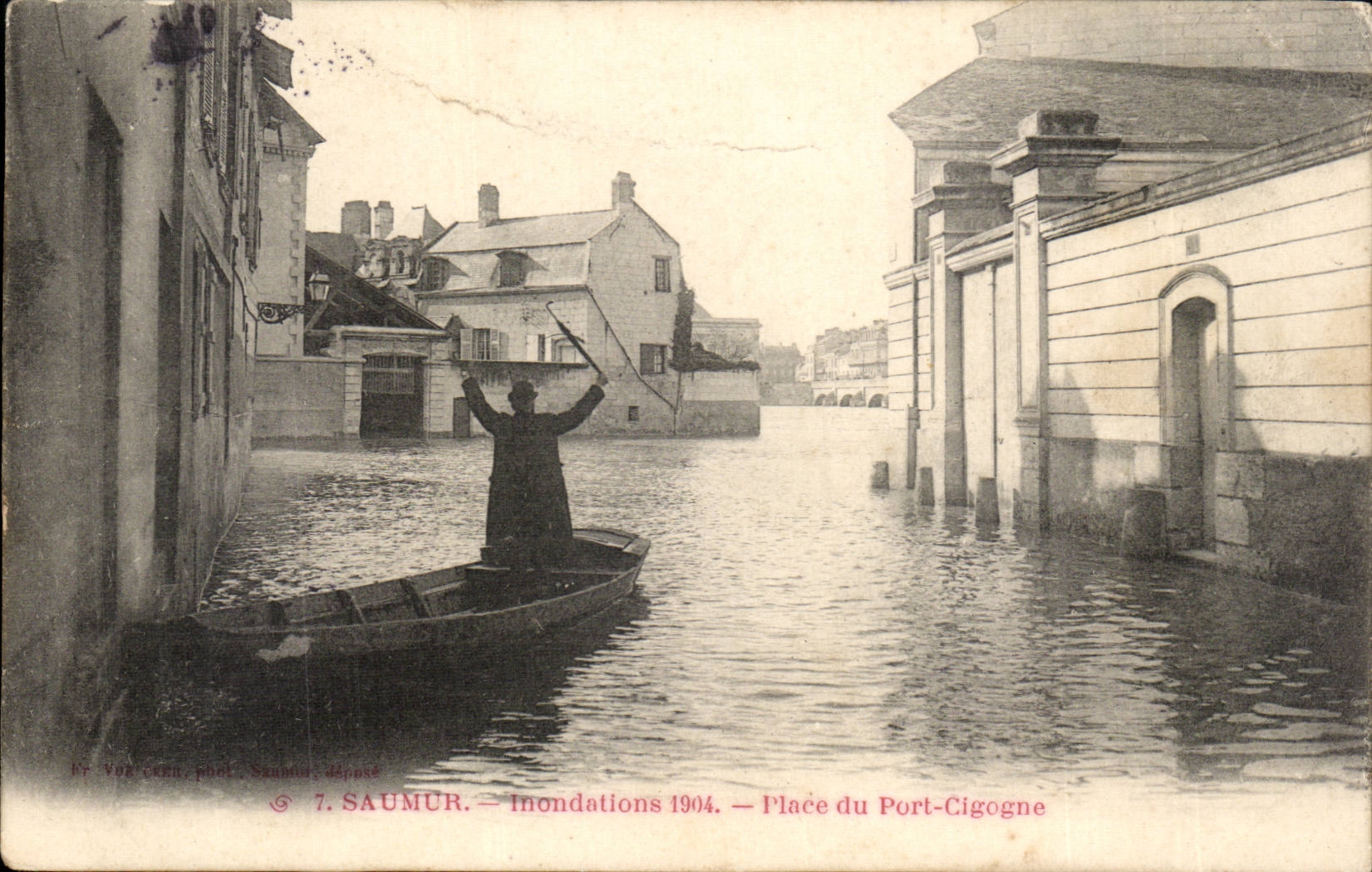 CPA Saumur Inondations 1904 Place du Port Cigogne