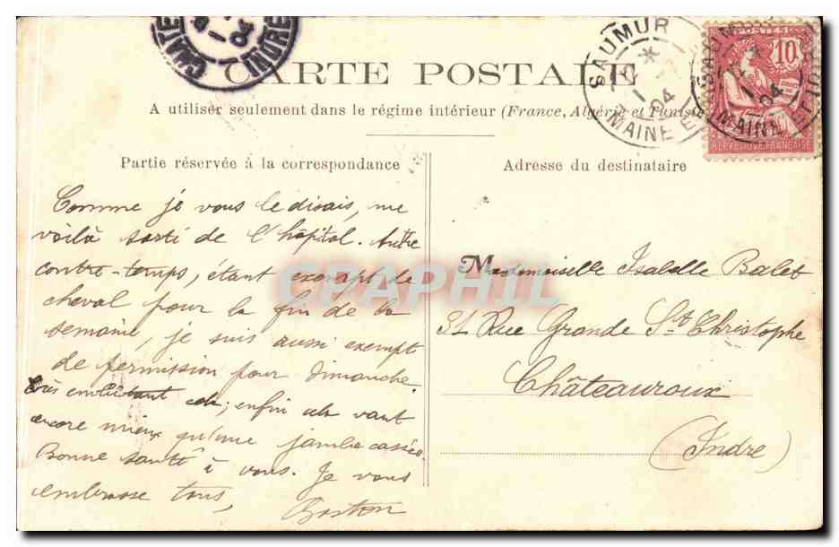 CPA Saumur Inondations 1904 Place du Port Cigogne — Back