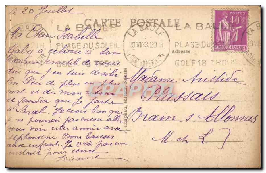CPA La Baule La plage Ane donkey — Back