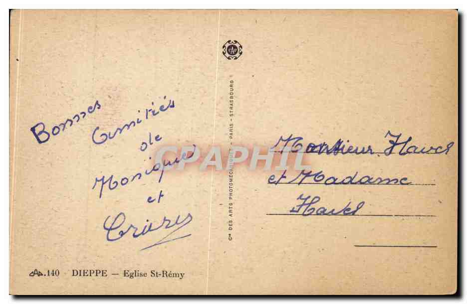 CPA Dieppe Eglise St Remy — Verso