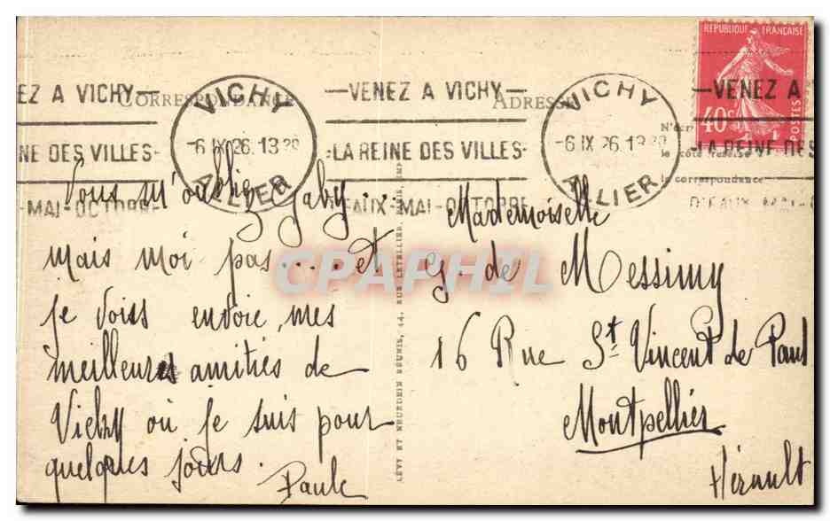 CPA Vichy le casino Un coin de la terrasse — Verso