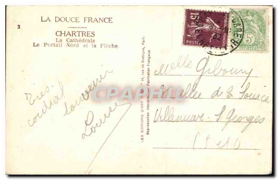 Chartres — La Cathédrale, Le Portail Nord et la Flèche — Éditions D'Art Yvon, Paris — Verso