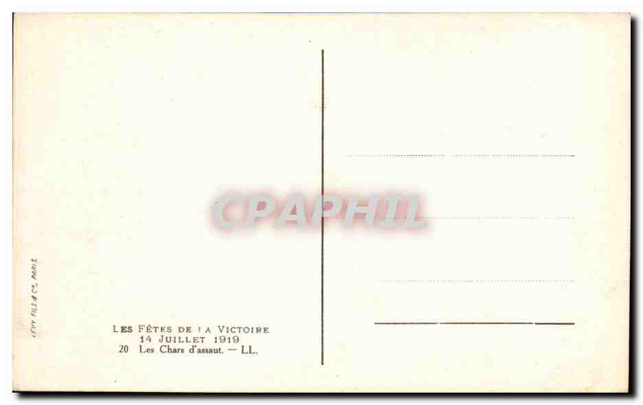 CPA Les fetes de la victoire 14 juillet 1919 Les chars d'assaut tank — Verso