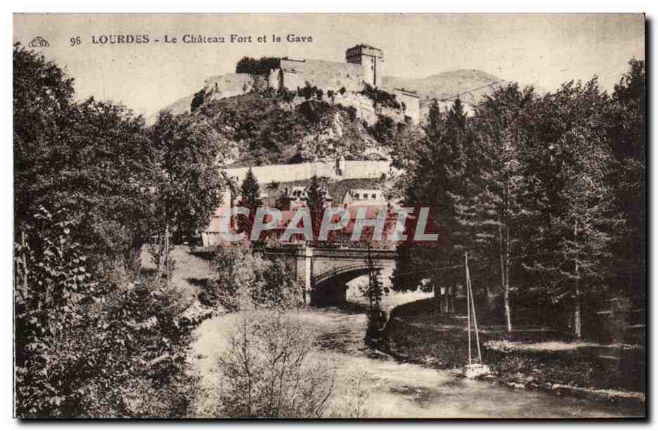 CPA Lourdes Le chateau fort et le Gave